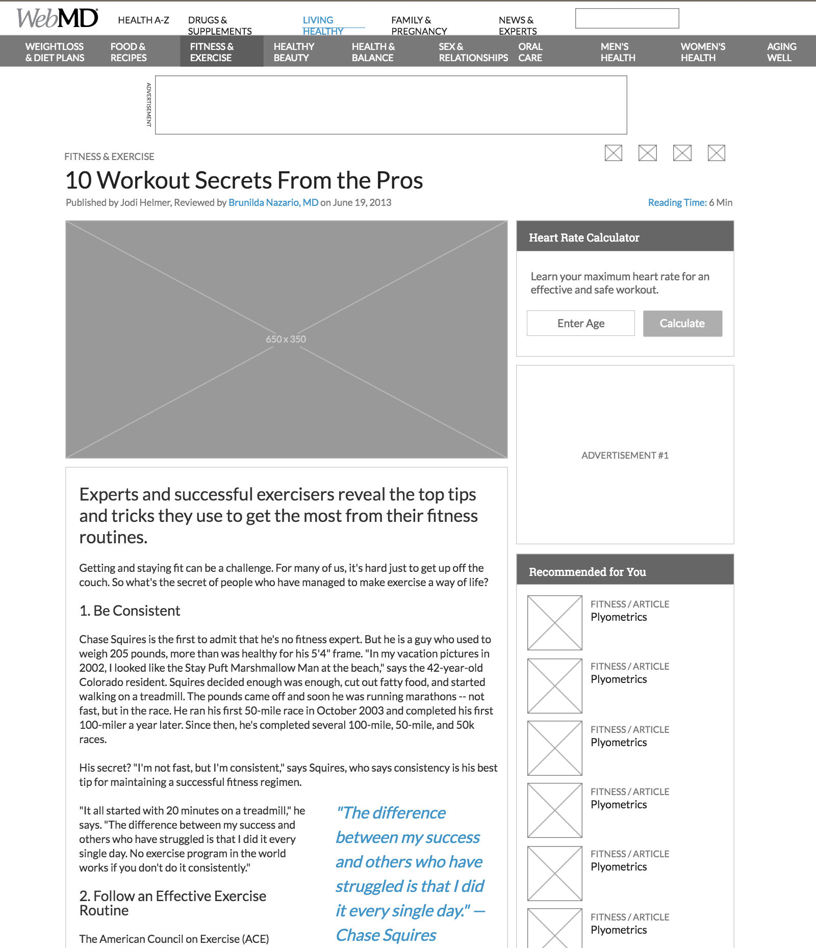 Article wireframe