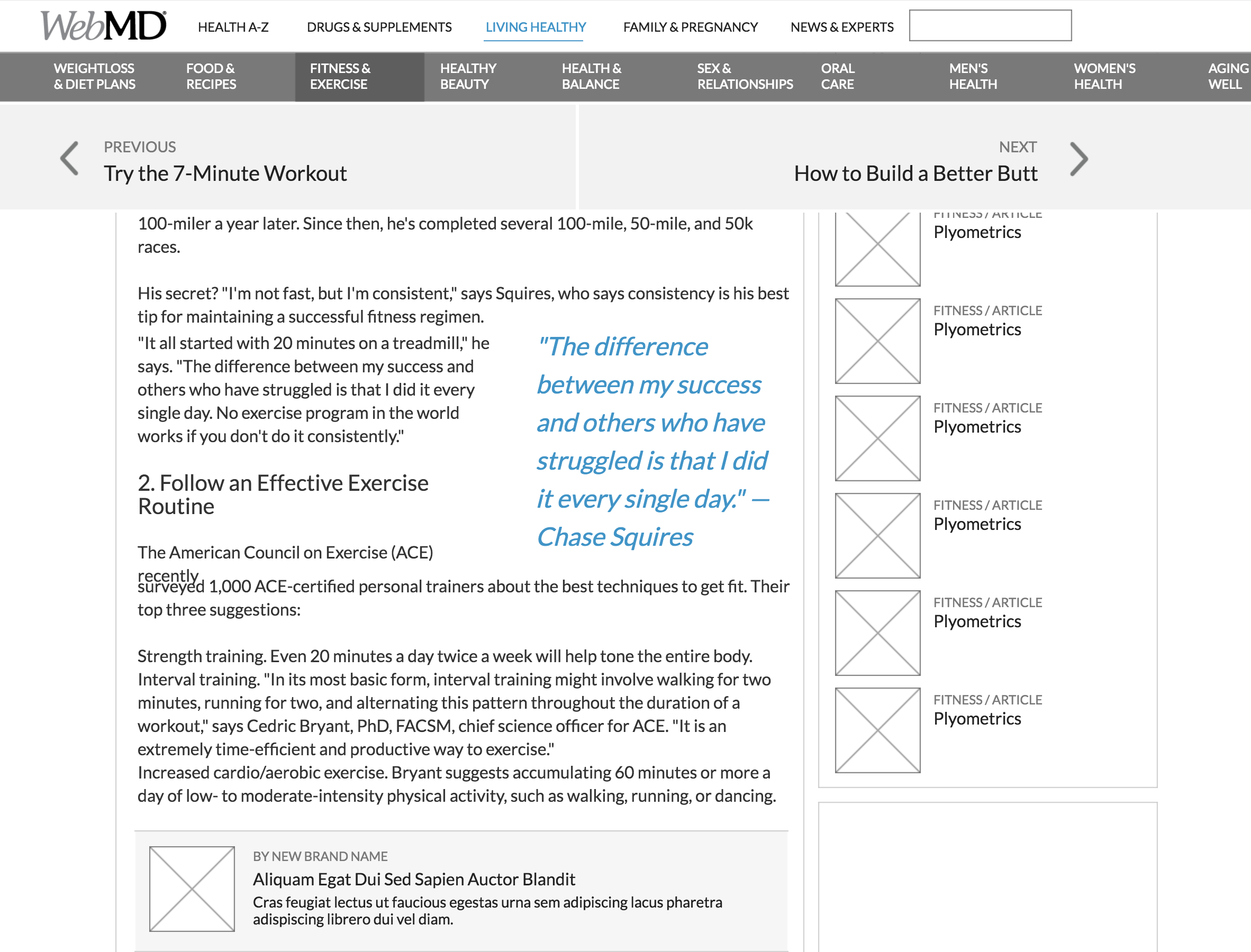 Article wireframe, next navigation