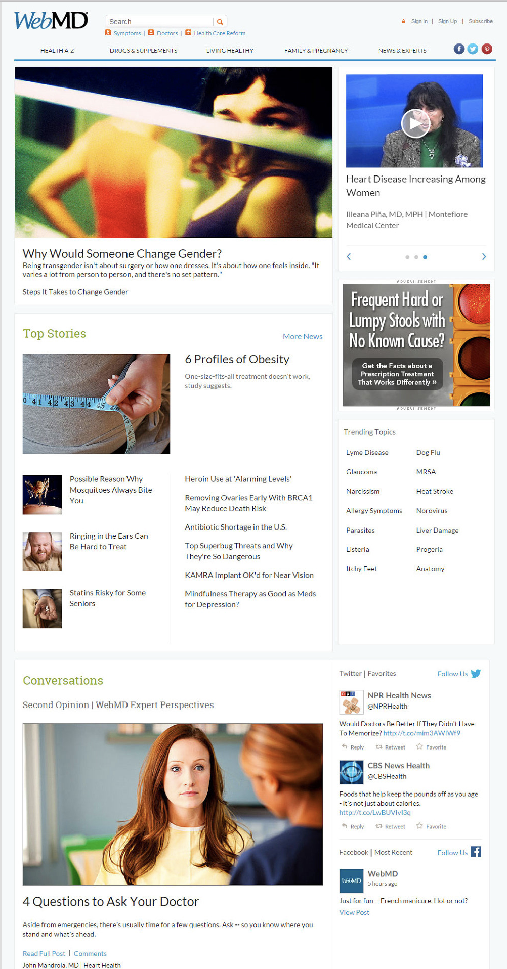 New WebMD homepage